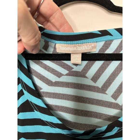 Woman Within Short Sleeve Asymmetrical Striped Top Blue Plus Size 1X 22/24 - Picture 3 of 10